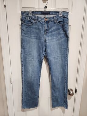 Rock & Republic Women's Size 12M Sadie Stretch Straight Rhinestone Blue Jeans